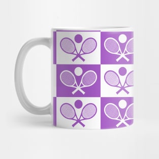 Checkered Tennis Seamless Pattern - Racket & Ball in Purple and White Tones Mug